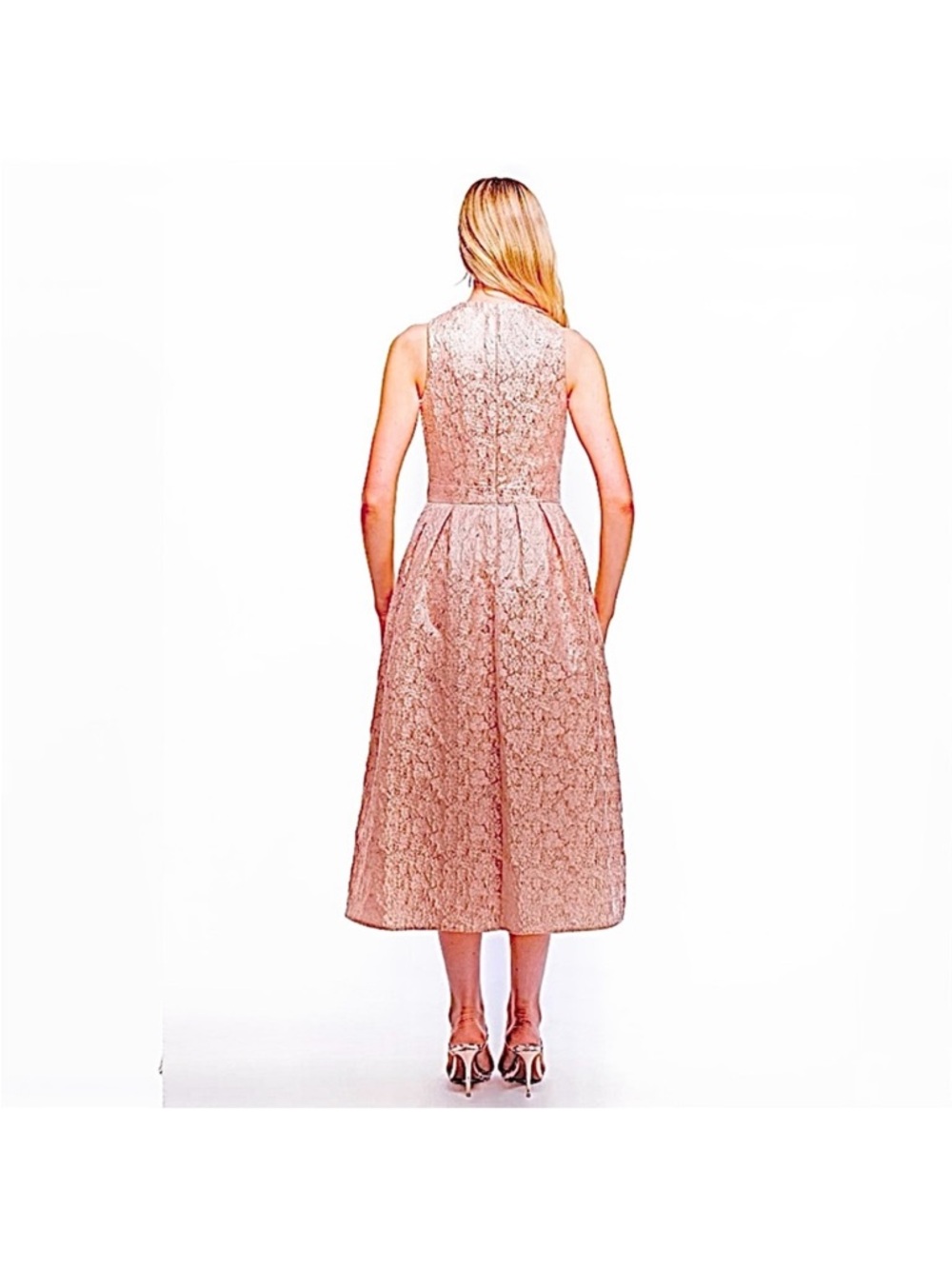 NEW Shoshanna Midnight Ivanna rose gold metallic jacquard midi dress - Picture 4 of 9